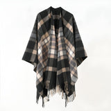 Women's Plaid Blanket Scarf Shawl Wrap Warm Cozy Winter Poncho Cape with Tassels Stylish Oversized V1369-AZ3-W-10919