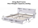 Artiss King Bed Frame with Storage, Charging Station & LED, White BFRAME-G-CORE-K-BK-ABC