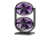 Purple Dual Head USB Rechargeable Desk Fan - Portable Double Air Circulator V888-ELOSUNG22701
