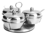 Stainless Steel Seasoning Pot Spice Salt Sugar Bowl Container with Rotating Storage Rack Lid Spoon V1294-YM0721-3118210032611