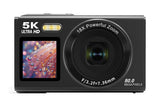 5K HD Dual Screen Digital Camera Point and Shoot Selfie Camera with LED Fill Light - Black V1263-JX-6753-1
