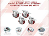4 X 5" Heavy Duty 400kg Swivel Castor Wheels Trolley Furniture Caster All Brake V63-824111