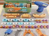 DIY assembly toy, wooden building set, electric drill toy for kids, educational construction toy, V1106-819-47387-MLT-190PCS