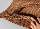 Woven Tote Bag for Women Soft Leather Handbag with Pocket V1263-JX-3498