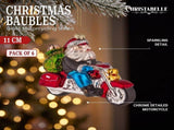 Christabelle 6 Glass Christmas Baubles Motorcycling Santa Novelty 11cm Xmas Tree Decorations Ha 112_YAN320
