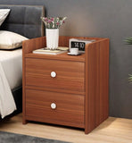 Classic Nightstand Walnut Wood Grain Double Drawer Tray Top White Handles V360-ZC-FNBT0069-BN-2D-47