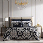 Davinci Coronet Ink Damask Motifs Woven Quilt Cover Set King V442-LED-QUILTCS-CORONET-INK-KI