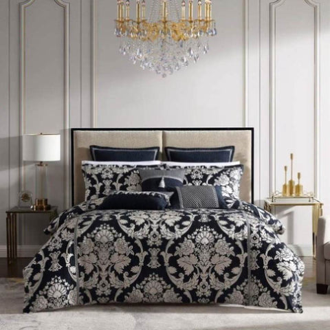 Davinci Coronet Ink Damask Motifs Woven Quilt Cover Set King V442-LED-QUILTCS-CORONET-INK-KI