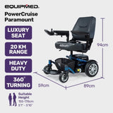 EQUIPMED Heavy Duty Electric Wheelchair, Up to 20km Range, Ultra-Comfortable, Great Turning Circle, V219-HWCELEEQ12BA