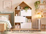 Artiss House Bookshelf 4 Tier Kids Storage Cabinet Shelf Unit White Pine FUR-AE-DS-HOU-WD