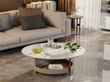 Xl Chic Sintered Stone Top Coffee Center Table Saddle Leather Shelf Accent Table V767-CJ-X124-A-B