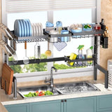 CARLA HOME Adjustable Over the Sink Dish Drying Rack with Utensil Holder, Hooks & Cutting Board Rack V178-36206