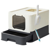 Feandrea Cat Litter Tray with Lid and Door Beige and Black PPT001W01 V227-3309641002990