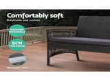 Gardeon 4PCS Outdoor Sofa Set Wicker Harp Chair Table Garden Furniture Grey ODF-RATTAN-HARP-GE-AB