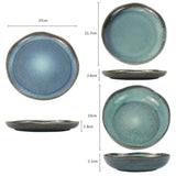 3 Pieces Reactive Glazed Ceramic Organic Fine Dinner Set with Plate and Bowl EARTHY AQUA V274-HA-LA-P0024301-BU