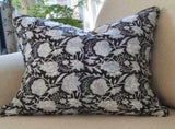 1x Kolka Black Floral Lounge Decorative Cushion Soft Cotton Cover - Black V563-0103