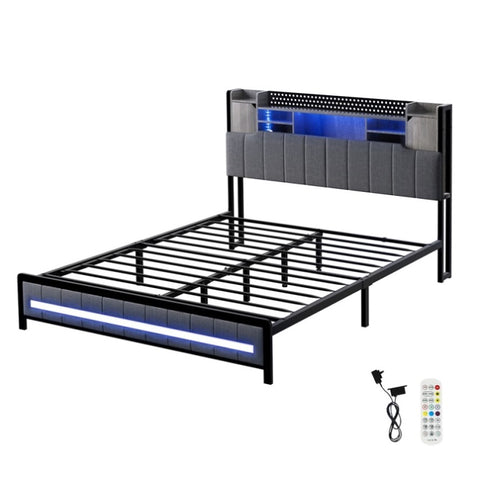 Levede Double Bed Frame with Storage Headboard RGB LED BF1067-D