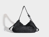 Distressed Black Denim Messenger Bag - Rivet Detail, Adjustable Strap, Large Streetwear Tote V888-ELOSUNG26916