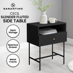 Sarantino Cecil Slender Fluted Bedside Table in Black TBL-18F-12T-BLK