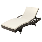 Gardeon Sun Lounge Wicker Lounger Outdoor Furniture Beach Chair Patio Adjustable Cushion Grey&Beige FF-LOUNGE-ARM-GE