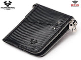 men's genuine leather RFID blocking double zipper coin purse, multiple card slots V1106-918-65153-CAR-M