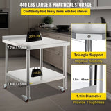 VEVOR Stainless Steel Prep Table, 30 x 24 x 35 Inch, 440lbs Load Capacity Heavy Duty Metal Worktable V952-BXGYDGZ302435N0U7V0