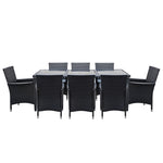 Gardeon Outdoor Dining Set 9 Piece Wicker Lounge Setting Black FF-DINING-9CLS-BK-ABCD