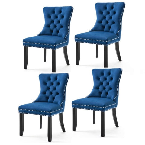 4x Velvet Dining Chairs Upholstered Tufted Kithcen Chair with Solid Wood Legs Stud Trim and V226-SW1901BL-2