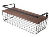Wall Mounted Floating Shelf with Storage Basket, Black Carbon Steel Wood V1369-AZ3-W-20550