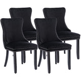 4x Velvet Upholstered Dining Tufted Chairs with Studs Trim and Solid Wood Legs-Black V226-SW8809BK-2