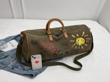 Large Capacity Canvas Travel Duffel Bag with Doodle Print - Weekend & Gym Tote V888-ELOSUNG37029