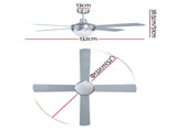 Devanti 52'' Ceiling Fan AC Motor w/Light w/Remote - Silver CF-RC-52-SI