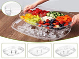 15" Clear Plastic Chilled Serving Tray with Ice Tray & Lid 4-Compartment Party Platter for V1366-AZ2-W-12684