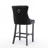 4X Velvet Bar Stools with Studs Trim Wooden Legs Tufted Dining Chairs Kitchen V226-SW1802BK-2