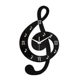 Modern Acrylic Analog Black Wall Clock With 3D Musical Note Design Roman Numerals Quiet Movement V1369-AZ3-W-13813