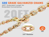 Ratchet Chain Binder 2PCS, 0.9-1.2 cm Heavy Duty Load Binders, with G80 Chains 5443 kg Secure Load V952-DLTJLLJQTYCBBHNAQV0