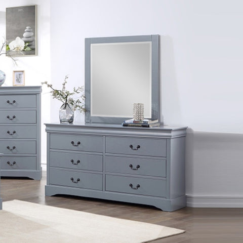 Dressing Chest with 6 Storage Drawers in Solid Wooden Mirror Metal Handles Grey Colour V43-DRS-SPNC