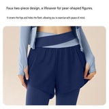 M size Women's 2-Piece Running Yoga Set - Black Colorblock Zip Jacket and Black Faux Two-Layer V888-ELOSUNG53856