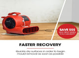 Baumr-AG 3-Speed Carpet Dryer Air Mover Blower Fan, 1300CFM, Sealed Copper Motor, Poly Housing V219-SPCAIRBMC13A