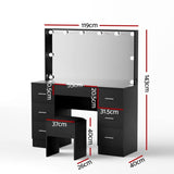 Artiss Dressing Table Vanity Desk Set Stool 10 Led Bulbs Black FUR-T-DRESS07-LED-BK-ABC