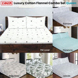 ICF Store Cotton Flannel Combo Fitted Sheet Set Queen Evergreen V442-ATX-FITTEDSS-CFEVERGREEN-WHITE-QS