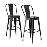 2x Artiss Metal Bar Stools Wooden Seat Retro Counter Stool BA-TW-T5852-BKX2