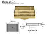 Brushed Gold Smart Square 100mm Strip Fence Floor Drain Shower Grate 50mm Waste V1233-SQWL0200D50BG