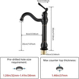High Bathroom 360 Degree Rotatable Countertop Mixer, Retro Classic Brass Bathroom Basin V1189-LC-LY-00034