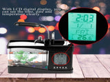 Multifunctional USB Rechargeable Mini Fish Tank Aquarium with Clock Function LED Light Black V1294-YM0727-JY05831-02