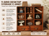 Vintage Wooden 9-Grid Open Desktop Organizer with Double Drawers and Durable Metal Handle V888-ELOSUNG52749