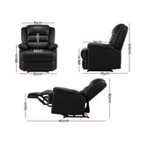 Artiss Recliner Chair Leather Black Cissy RECLINER-A8-BK-AB