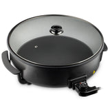 Electric Pizza Pan with Non-Stick Surface and Glass Lid, Adjustable Temperature Control for Home V1341-ZY-7KNVTHTG-BLACK