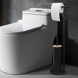 2-in-1 Iron Floor Standing Roll Paper Holder and Bamboo Lid Toilet Brush For Bathroom and V1161-860036