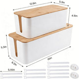 2 Pack Cable Management Box - Cord Organizer Box with Wooden Lid for Tv Wires, Power Strips, Router, V1370-AZ4-15718
